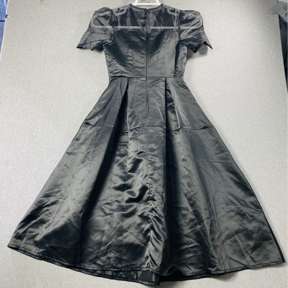ANYICHANG satin Black Dress With Transparent Shoulder Size S Lined NWT - Picture 3 of 3